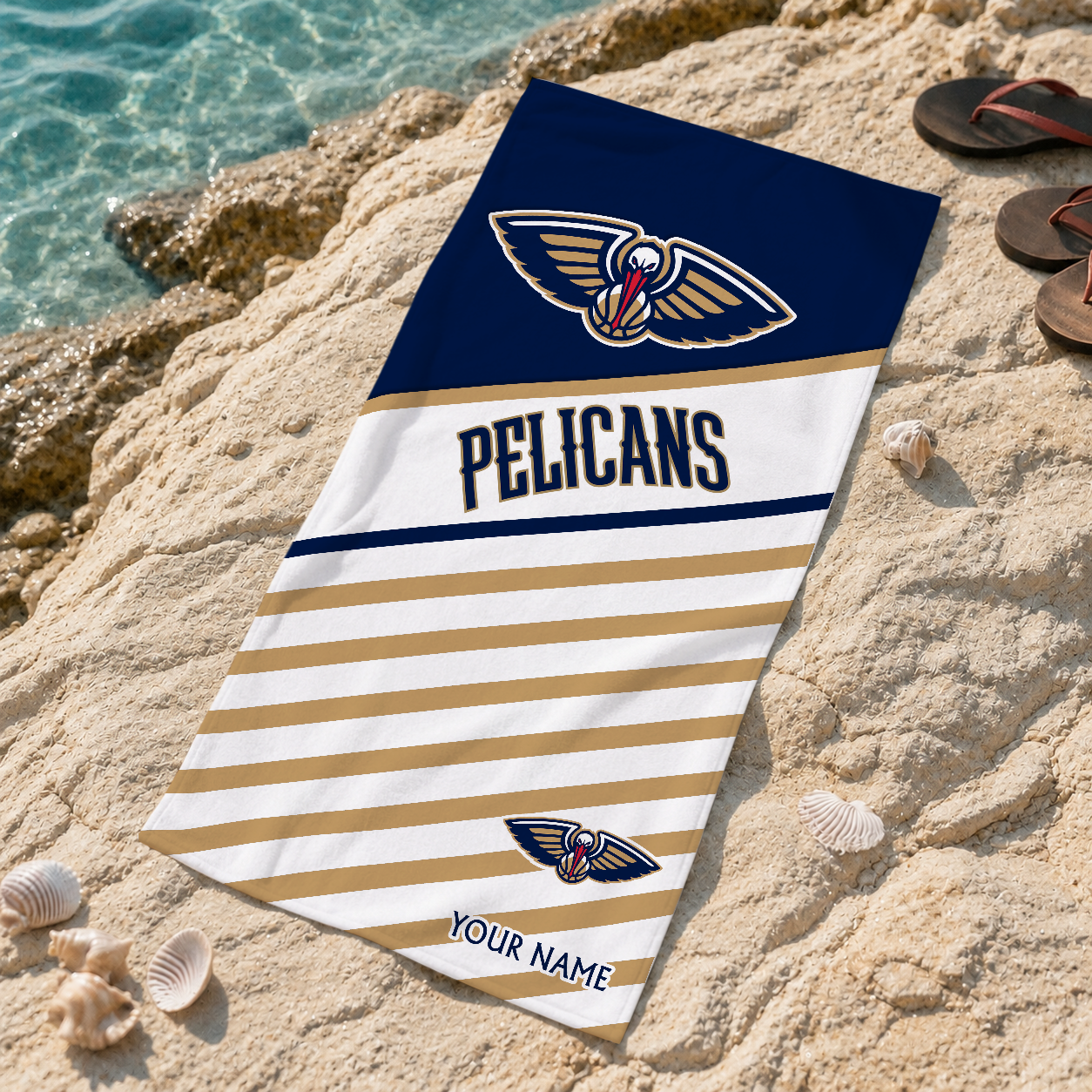 FINAL SALE - NEW CUSTOMIZED NBA30 NOP NEW ORLEANS PELICANS BEACH TOWEL FOR FAN