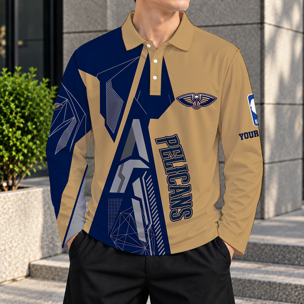 LIMITED EDITION - NEW CUSTOMIZED NBA30 NOP NEW ORLEANS PELICANS MEN'S LONG SLEEVE POLO