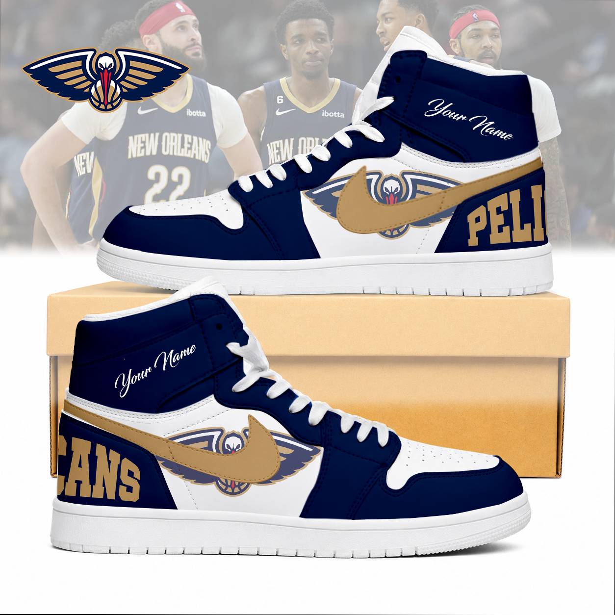 FINAL SALE - NEW CUSTOMIZED NBA30 NOP NEW ORLEANS PELICANS AIR JORDAN SNEAKERS