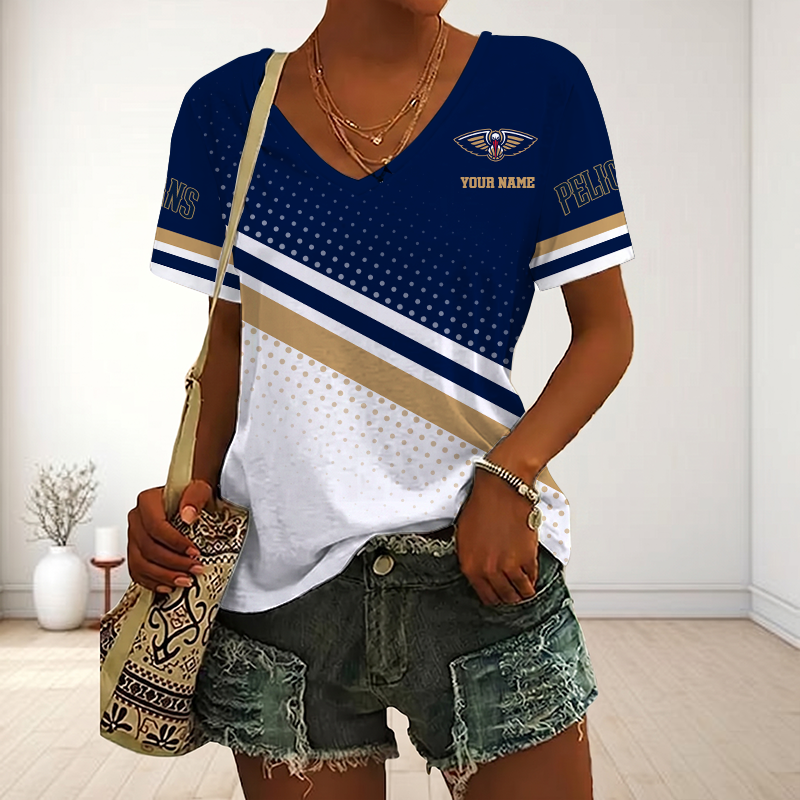 VIRAL EDITION - NEW CUSTOMIZED NBA30 NOP NEW ORLEANS PELICANS V-NECK FEMALE SHIRT