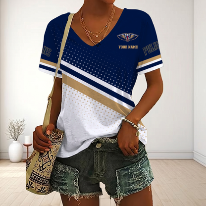 VIRAL EDITION - NEW CUSTOMIZED NBA30 NOP NEW ORLEANS PELICANS V-NECK FEMALE SHIRT