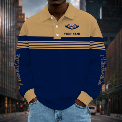 VIRAL EDITION - NEW CUSTOMIZED NBA30 NOP NEW ORLEANS PELICANS MEN LONG SLEEVE POLO