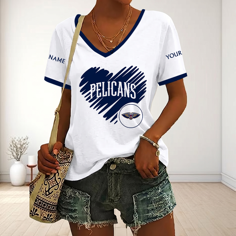 SPECIAL EDITION - NEW CUSTOMIZED NBA30 NOP NEW ORLEANS PELICANS V-NECK FEMALE SHIRT