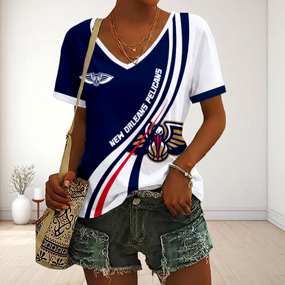 FINAL SALE - NEW CUSTOMIZED NBA30 NOP NEW ORLEANS PELICANS V-NECK FEMALE SHIRT