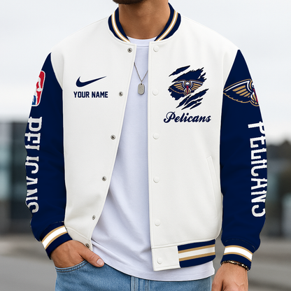 FINAL SALE - NEW CUSTOMIZED NBA30 NOP NO PELICANS BASEBALL JACKET, SATIN VARSITY JACKET
