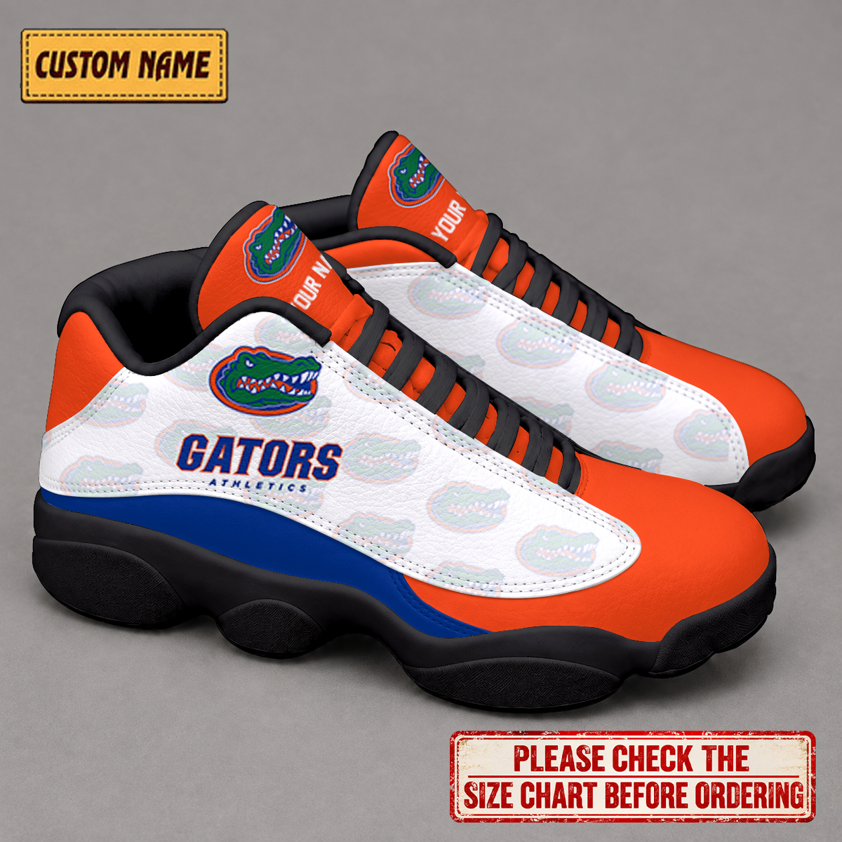 LIMITED EDITION - NEW CUSTOMIZED NCAA FBS30 FLG FLORIDA GATORS AIR JORDAN 13 LOW TOP SNEAKER
