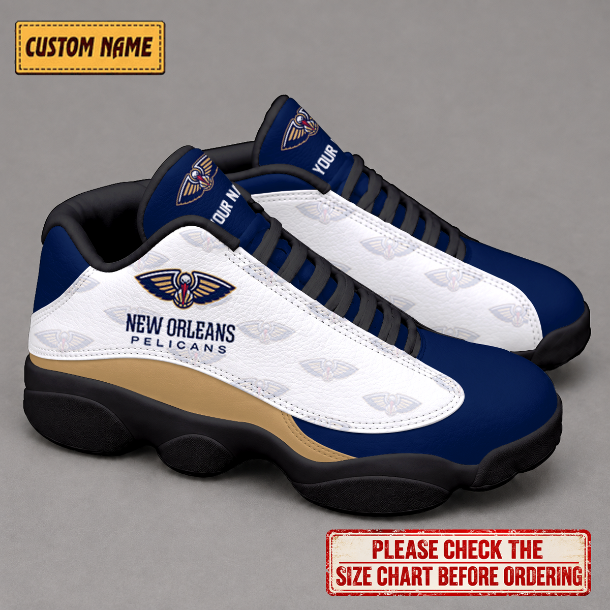 SPECIAL EDITION - NEW CUSTOMIZED NBA30 NOP NEW ORLEANS PELICANS AIR JORDAN 13 LOW TOP SNEAKER