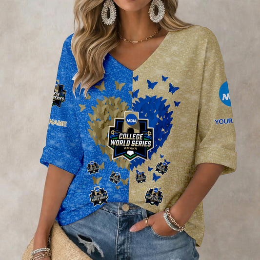 LIMITED DROP - NEW CUSTOMIZED | NCAA CWS31 COLLEGE WORLD SERIES WOMEN'S HEART V-NECK LONG SLEEVE SHIRT