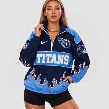 ELITE EDITION - NEW CUSTOMIZED | NFL31 TST TENNESSEE TITANS V-NECK ZIPPER SWEATSHIRT JACKET