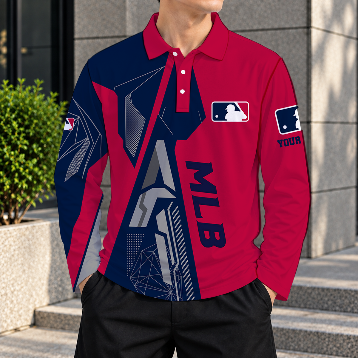 SPECIAL EDITION - NEW CUSTOMIZED MLB31 MAJOR LEAGUE BASEBALL MEN'S LONG SLEEVE POLO