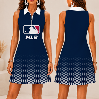 LIMITED EDITION - NEW CUSTOMIZED MLB31 MAJOR LEAGUE BASEBALL WOMEN'S ZIP SLEEVELESS POLO DRESS