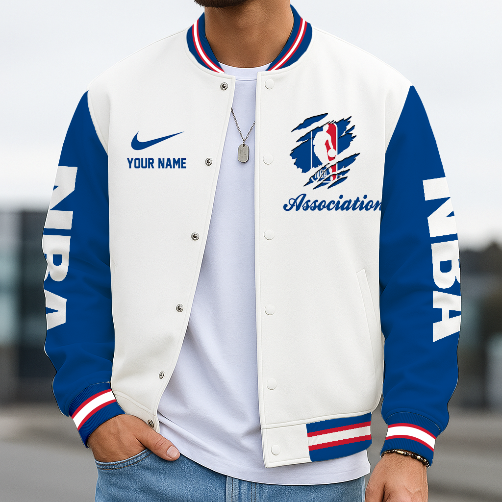 FINAL SALE - NEW CUSTOMIZED NBA31 NATIONAL BASKETBALL ASSOCIATION BASEBALL JACKET, SATIN VARSITY JACKET