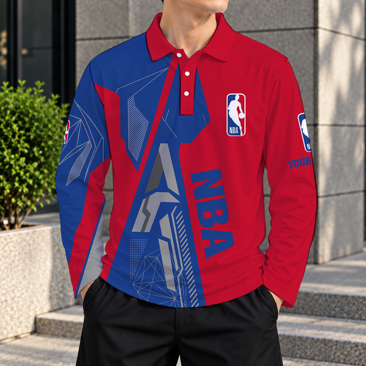LIMITED EDITION - NEW CUSTOMIZED NBA31 NATIONAL BASKETBALL ASSOCIATION MEN'S LONG SLEEVE POLO