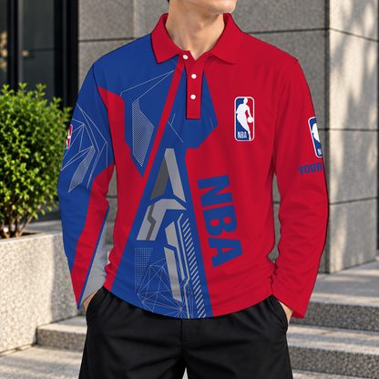 LIMITED EDITION - NEW CUSTOMIZED NBA31 NATIONAL BASKETBALL ASSOCIATION MEN'S LONG SLEEVE POLO