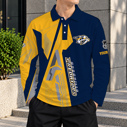 LIMITED DROP - NEW CUSTOMIZED NHL31 NVP NASHVILLE PREDATORS MEN LONG SLEEVE POLO