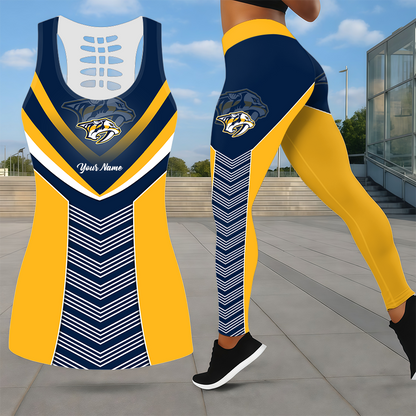 LIMITED EDITION - NEW CUSTOMIZED NHL31 NVP NASHVILLE PREDATORS LEGGINGS & HOLLOW TANK TOP SET