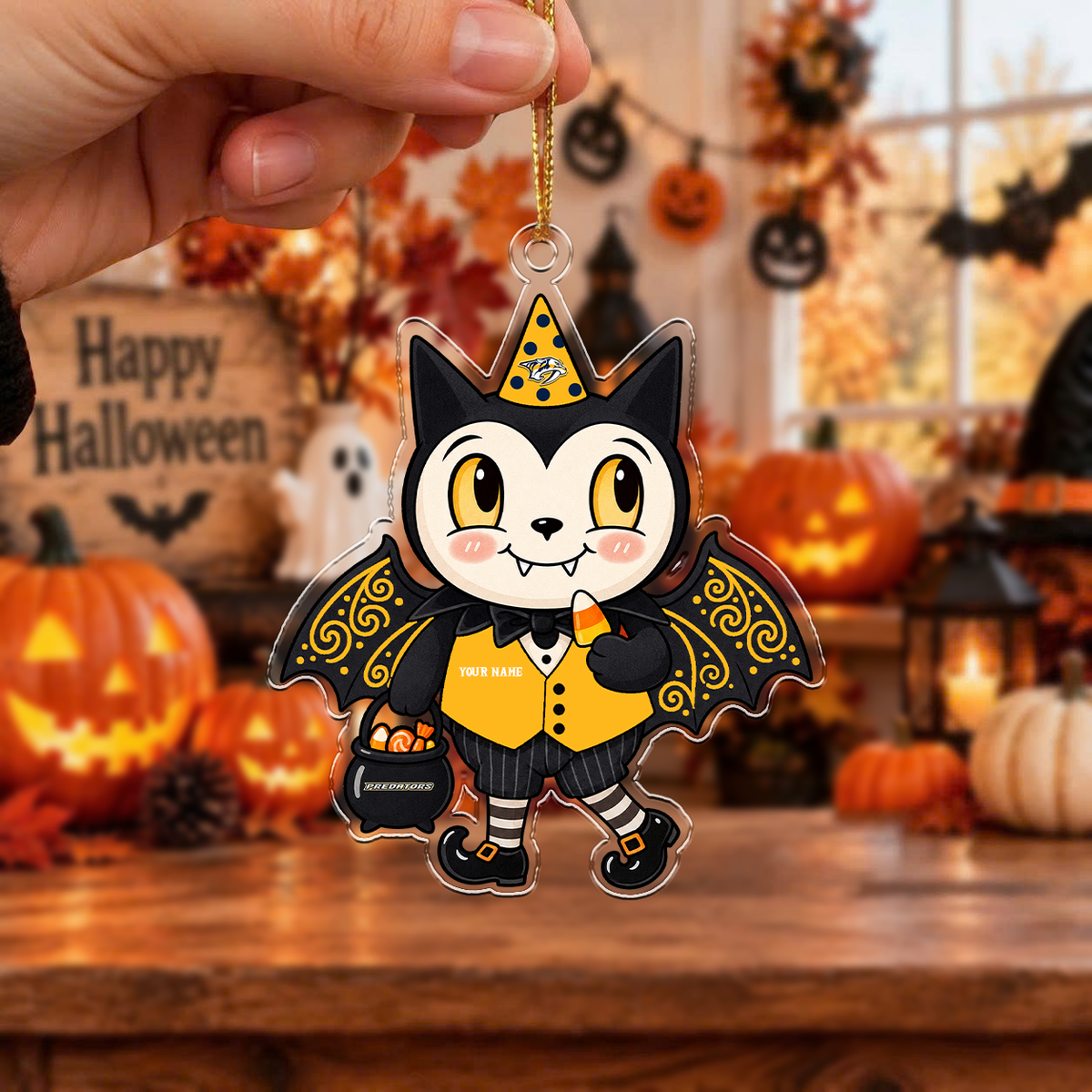 ELITE EDITION - NEW CUSTOMIZED NHL31 NVP NASHVILLE PREDATORS HALLOWEEN ACRYLIC ORNAMENT