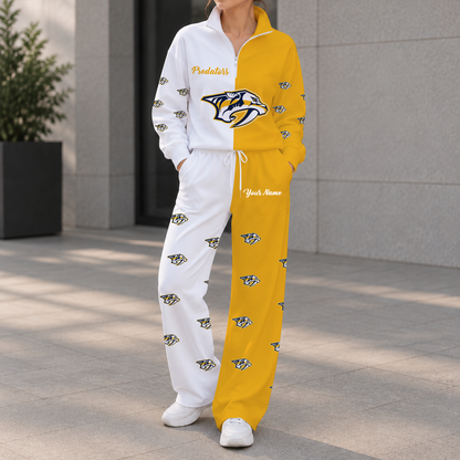 LIMITED EDITION - NEW CUSTOMIZED NHL31 NVP NASHVILLE PREDATORS ZIPPER SWEATSHIRT & WIDE LEG PANTS SET