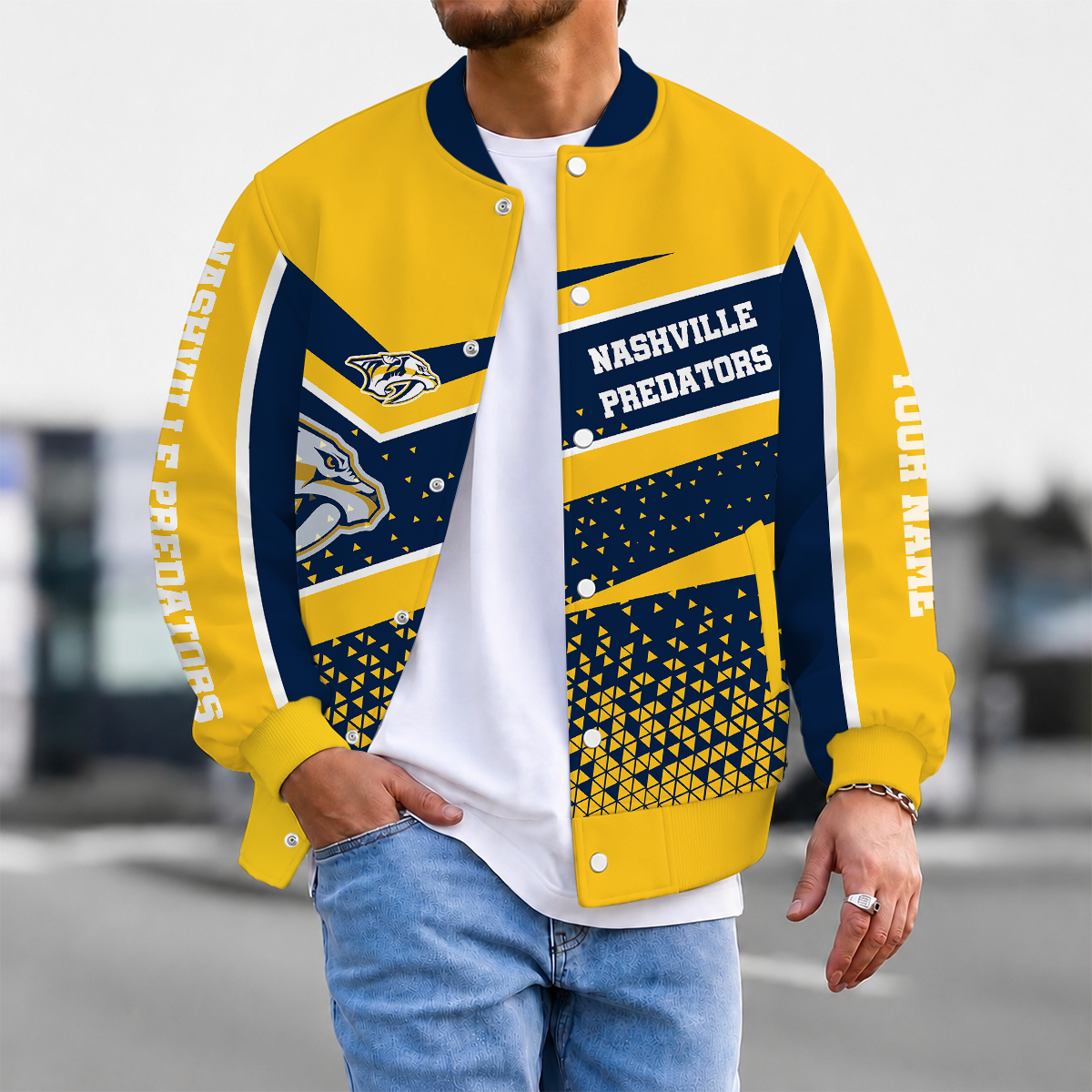 LIMITED EDITION - NEW CUSTOMIZED NHL31 NVP NASHVILLE PREDATORS SATIN VARSITY JACKET & BASEBALL JACKET