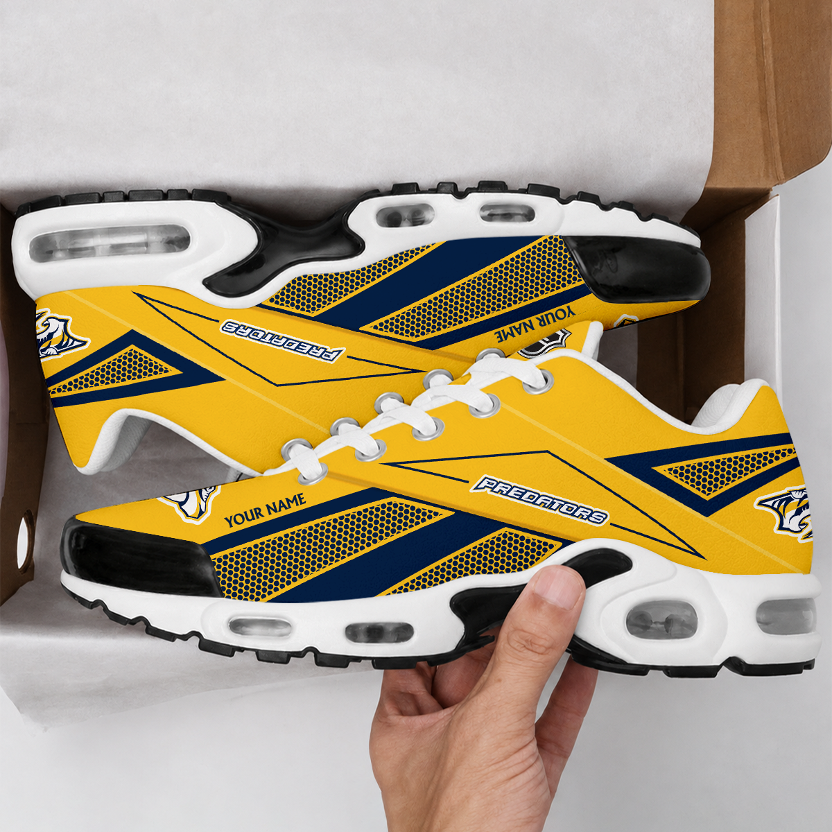 LIMITED EDITION - NEW CUSTOMIZED NHL31 NVP NASHVILLE PREDATORS AIR MAX PLUS SNEAKERS