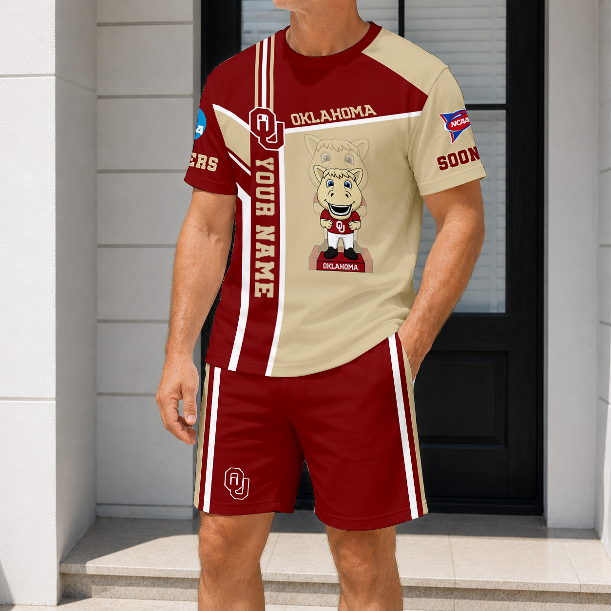 ELITE EDITION - NEW CUSTOMIZED NCAA FBS31 OUS OKLAHOMA SOONERS T-SHIRT & SHORT PANTS SET