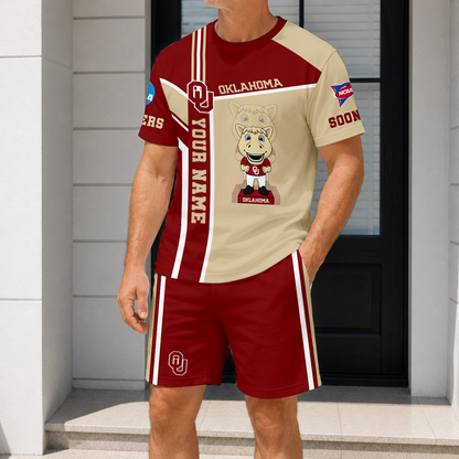 ELITE EDITION - NEW CUSTOMIZED NCAA FBS31 OUS OKLAHOMA SOONERS T-SHIRT & SHORT PANTS SET