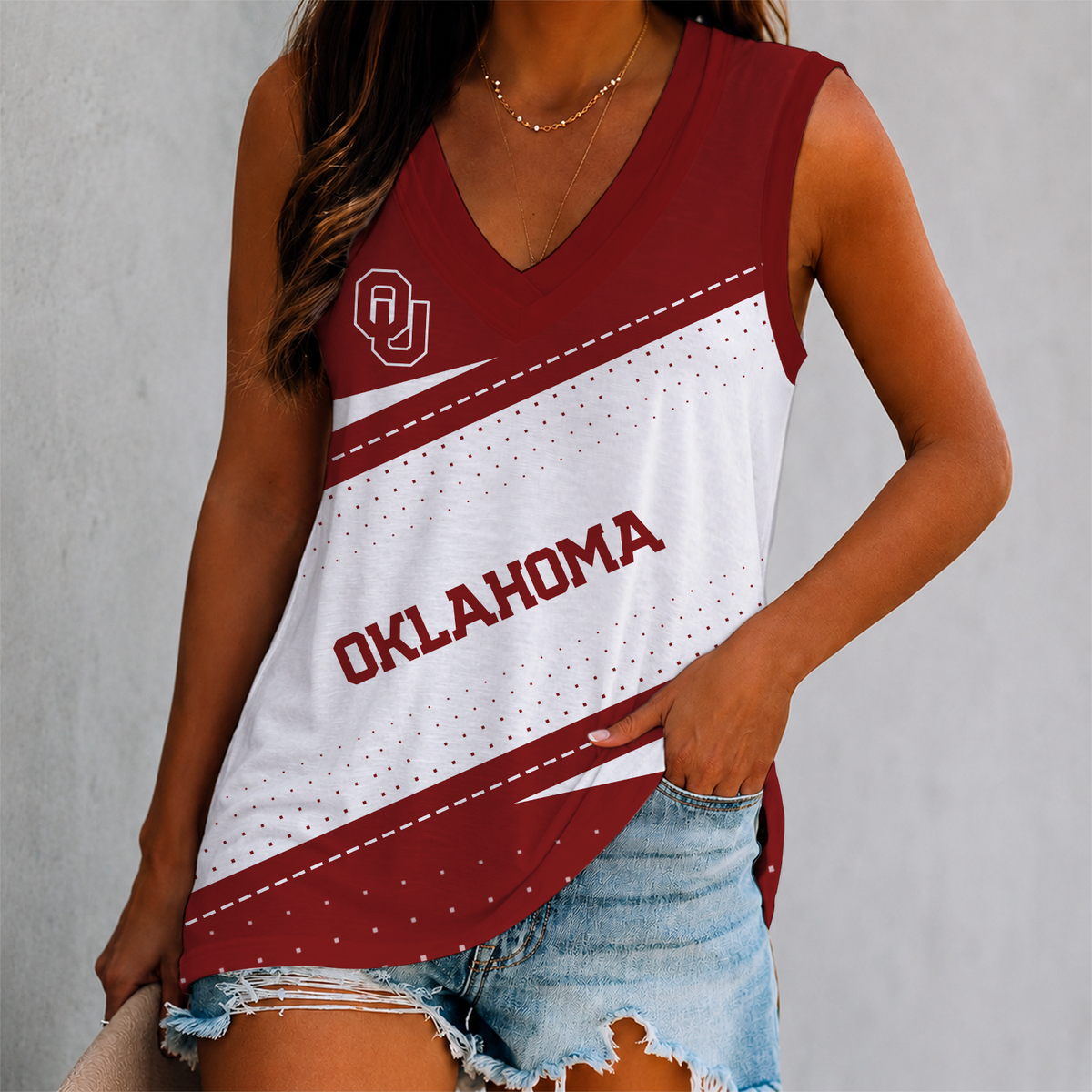 VIRAL EDITION - NEW CUSTOMIZED NCAA FBS31 OUS OKLAHOMA SOONERS WOMEN'S V-NECK TANK TOP