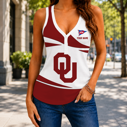 ELETE EDITION - NEW CUSTOMIZED NCAA FBS31 OUS OKLAHOMA SOONERS WOMEN'S V-NECK TANK TOP