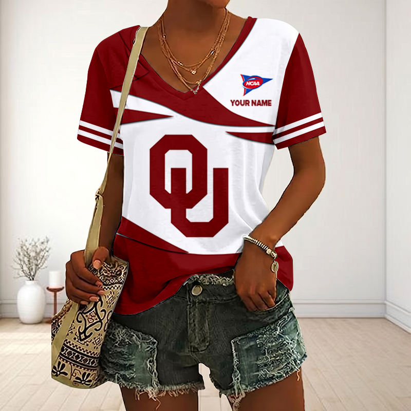 VIRAL EDITON - NEW CUSTOMIZED FBS NCAA31 OUS OU SOONERS V-NECK FEMALE SHIRT