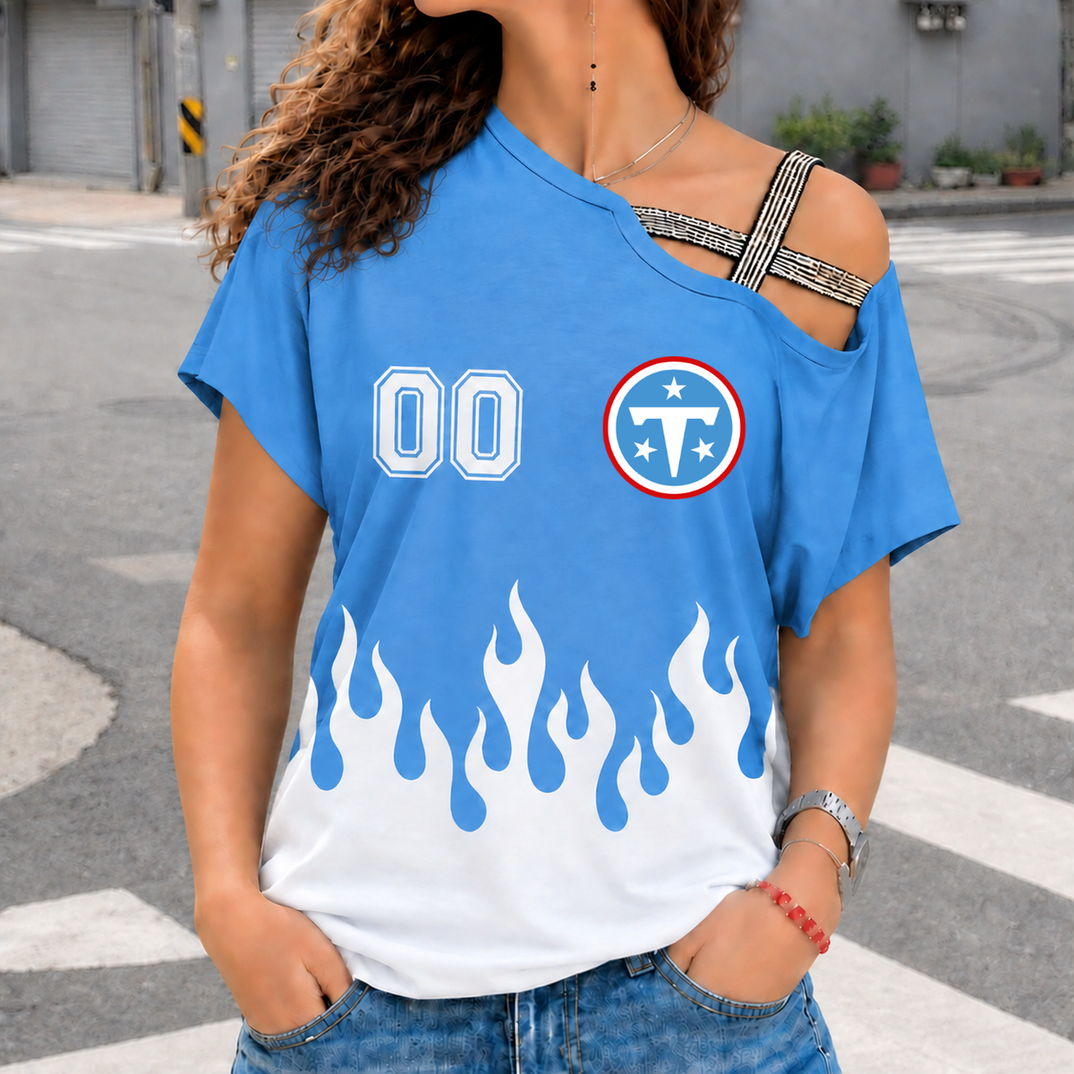 LIMITED EDITION - NEW CUSTOMIZED NFL31 TST TENNESSEE TITANS WOMEN'S SHOULDER SHIRT