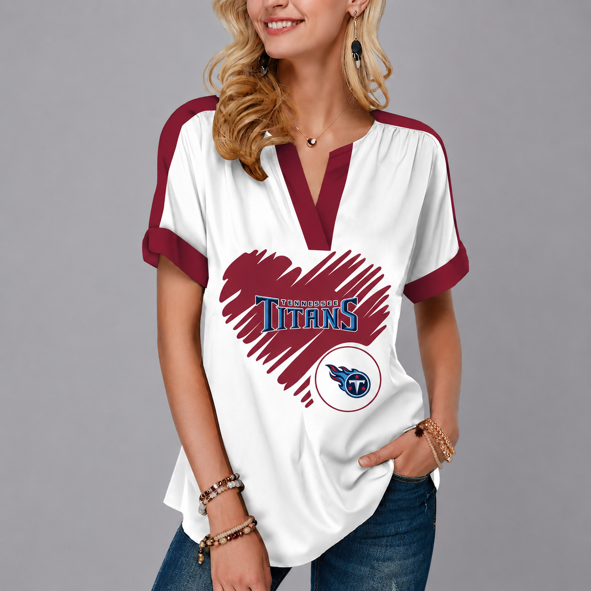 LIMITED EDITION - NEW CUSTOMIZED NFL31 TST TENNESSEE TITANS V-NECK FEMALE SHIRT