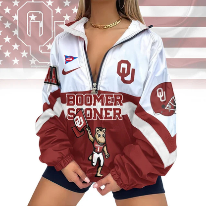 LIMITED EDITION - NEW CUSTOMIZED FBS NCAA31 OUS OU SOONERS V-NECK ZIPPER SWEATSHIRT JACKET