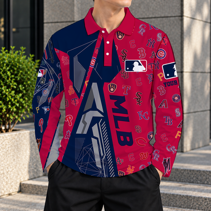 SPECIAL EDITION - NEW CUSTOMIZED MLB32 ALL TEAMS MEN'S LONG SLEEVE POLO