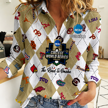 LIMITED DROP - NEW CUSTOMIZED | NCAA CWS32 CWS ALL TEAMS WOMEN CASUAL SHIRT FOR FAN