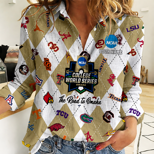 LIMITED DROP - NEW CUSTOMIZED | NCAA CWS32 CWS ALL TEAMS WOMEN CASUAL SHIRT FOR FAN