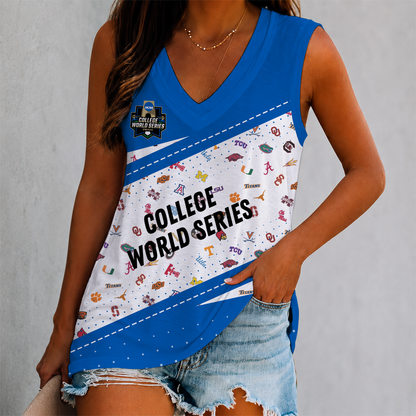LIMITED EDITION - NEW CUSTOMIZED NCAA CWS32 ALL TEAMS WOMEN'S V-NECK TANK TOP