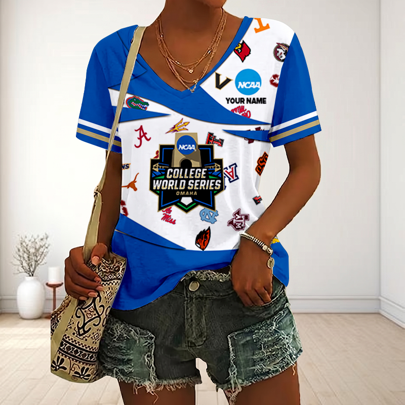 VIRAL EDITON - NEW CUSTOMIZED NCAA32 CWS ALL TEAMS V-NECK FEMALE SHIRT