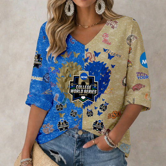 LIMITED DROP - NEW CUSTOMIZED | NCAA CWS32 CWS ALL TEAMS WOMEN'S HEART V-NECK LONG SLEEVE SHIRT