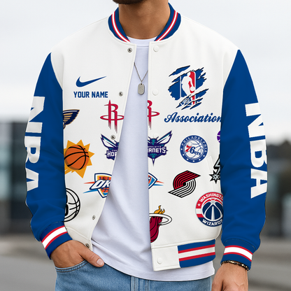 FINAL SALE - NEW CUSTOMIZED NBA32 NBA ALL TEAMS BASEBALL JACKET, SATIN VARSITY JACKET
