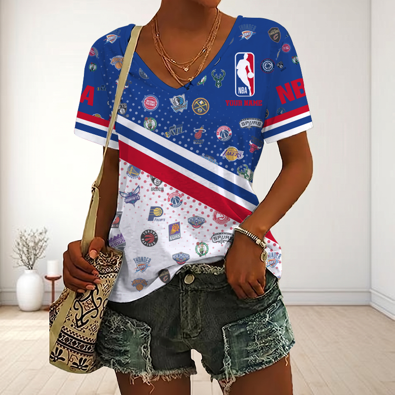 VIRAL EDITION - NEW CUSTOMIZED NBA32 NBA ALL TEAMS V-NECK FEMALE SHIRT