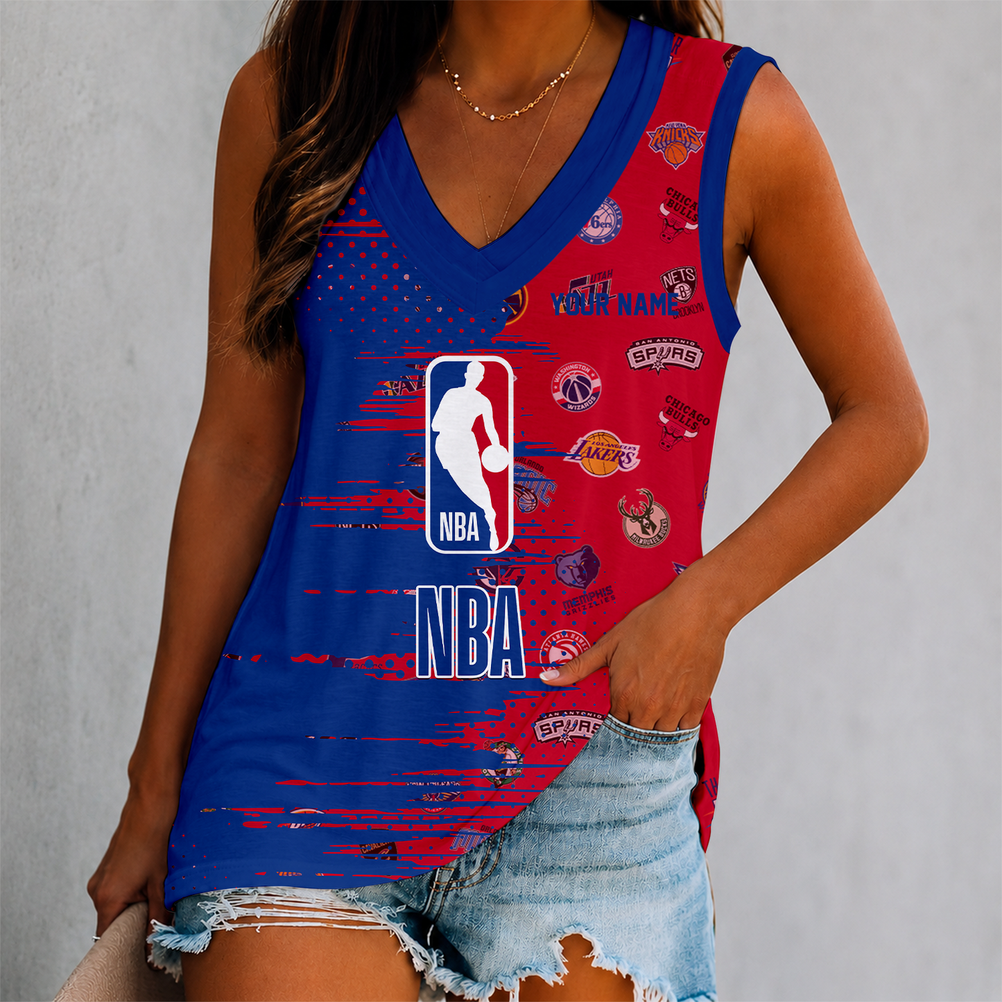 FINAL SALE - NEW CUSTOMIZED NBA32 ALL TEAMS WOMEN'S V-NECK TANK TOP