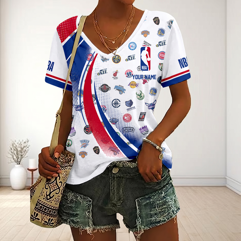 FINAL SALE - NEW CUSTOMIZED NBA32 NBA ALL TEAMS V-NECK FEMALE SHIRT