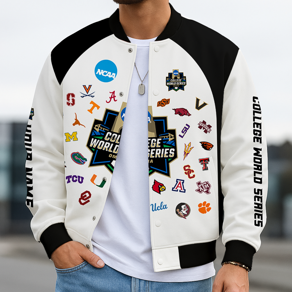 LIMITED DROP - NEW CUSTOMIZED|NCAA CWS32 CWS ALL TEAMS BASEBALL JACKET, SATIN VARSITY JACKET