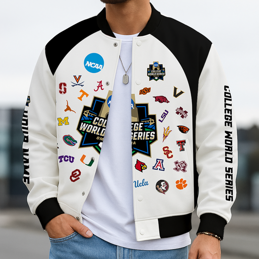 LIMITED DROP - NEW CUSTOMIZED|NCAA CWS32 CWS ALL TEAMS BASEBALL JACKET, SATIN VARSITY JACKET