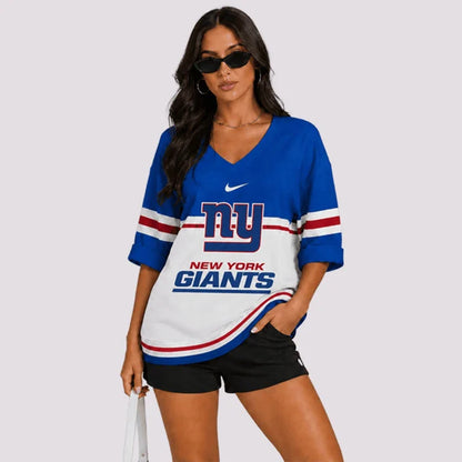 EXCLUSIVE EDITION - NEW CUSTOMIZED | NFL32 NYG NEW YORK GIANTS WOMEN'S HEART V-NECK LONG SLEEVE SHIRT
