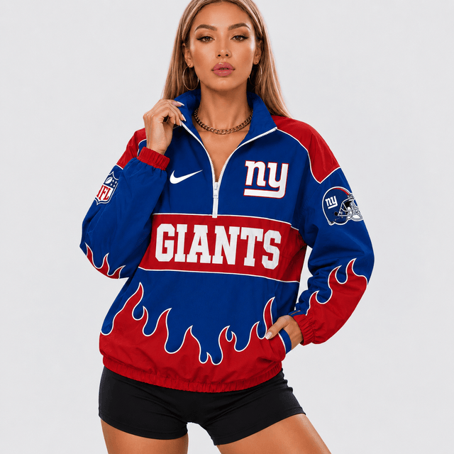 ELITE EDITION - NEW CUSTOMIZED | NFL32 NYG NEW YORK GIANTS V-NECK ZIPPER SWEATSHIRT JACKET