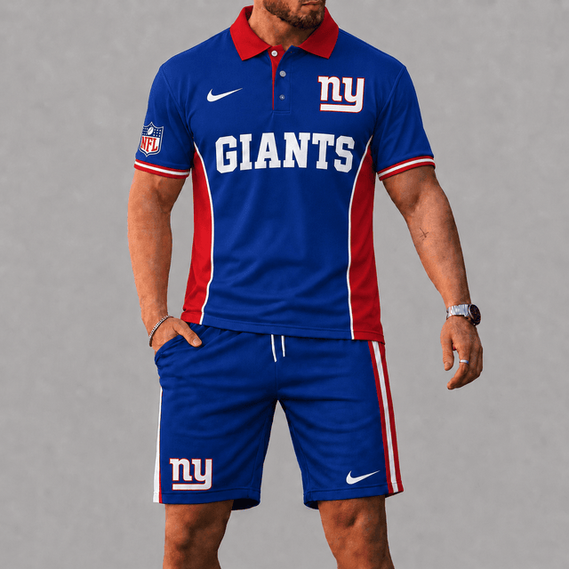 SPECIAL EDITION - NEW CUSTOMIZED | NFL32 NYG NEW YORK GIANTS POLO SHIRT & SHORT PANTS SET