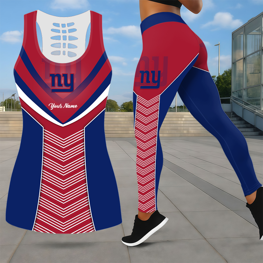 LIMITED EDITION - NEW CUSTOMIZED NFL32 NYG NEW YORK GIANTS LEGGINGS & HOLLOW TANK TOP SET