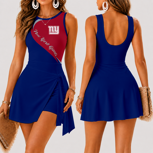 [SPECIAL OFFER] NEW CUSTOMIZED NFL32 NYG NEW YORK GIANTS WOMEN'S SUMMER SKORT DRESS