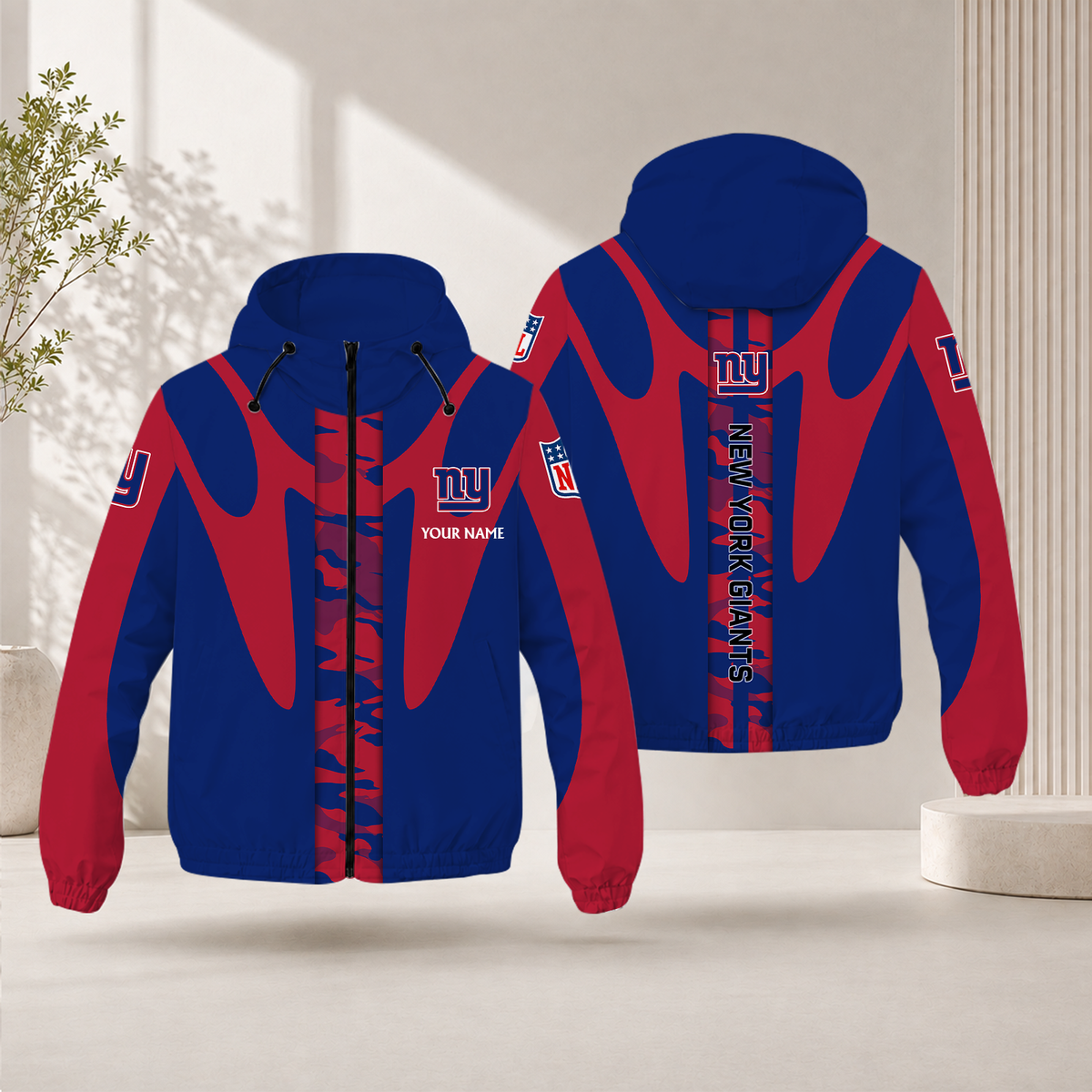 SPECIAL EDITION - NEW CUSTOMIZED NFL32 NYG NEW YORK GIANTS WINDBREAKER JACKET